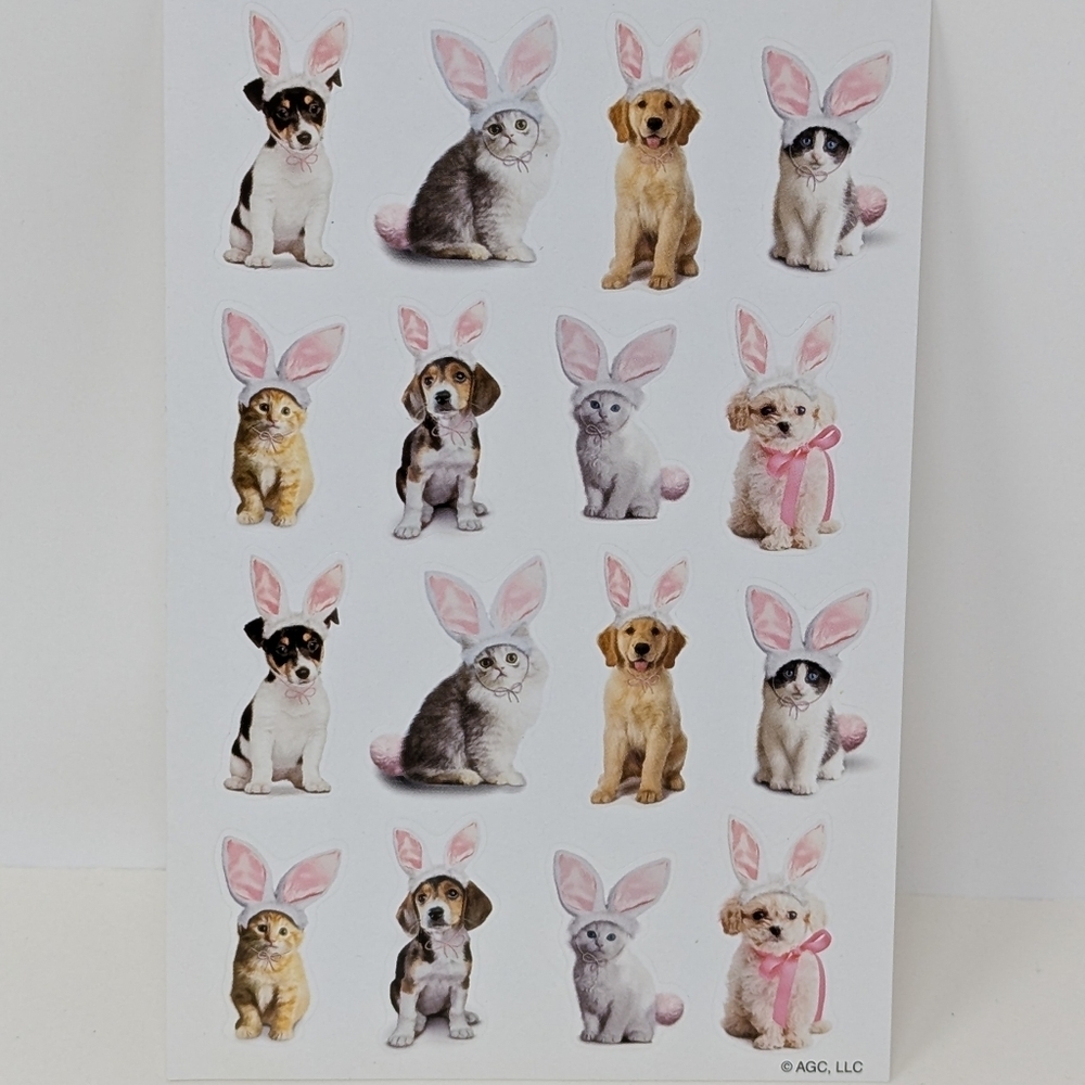 American Greetings Sticker Sheet Bunny Ears Kitten Puppy Cat Dog Vintage AGC